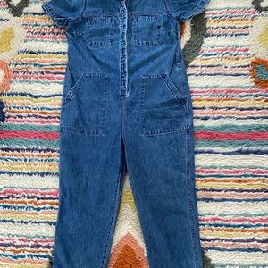 Short Sleeve Blue Denim Jumpsuit